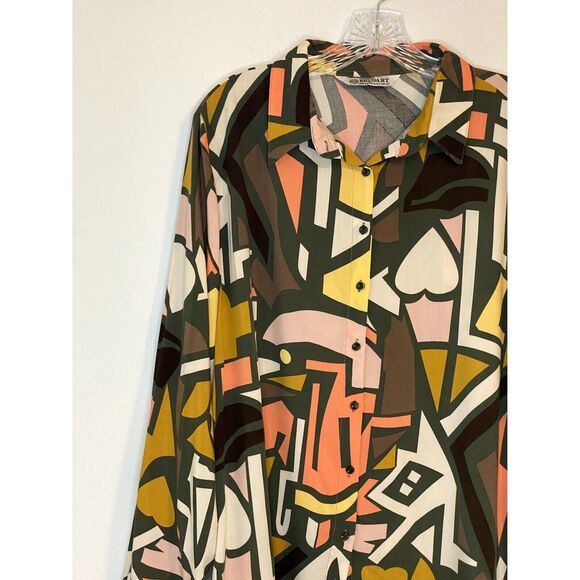 Big Dart Plus Size 20 Top Button Down Geometric Retro Pop Art Pattern Loose Fit - Picture 8 of 12